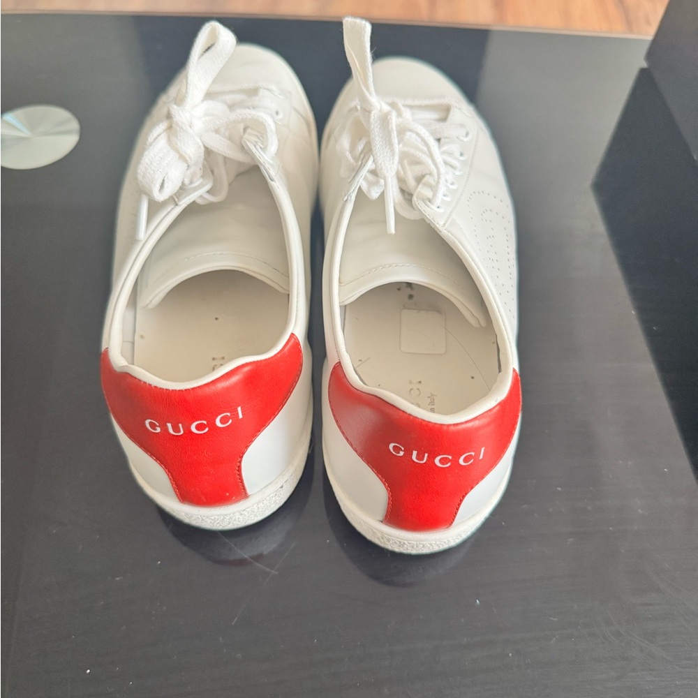 Gucci White Sneakers with Red Heel Accents